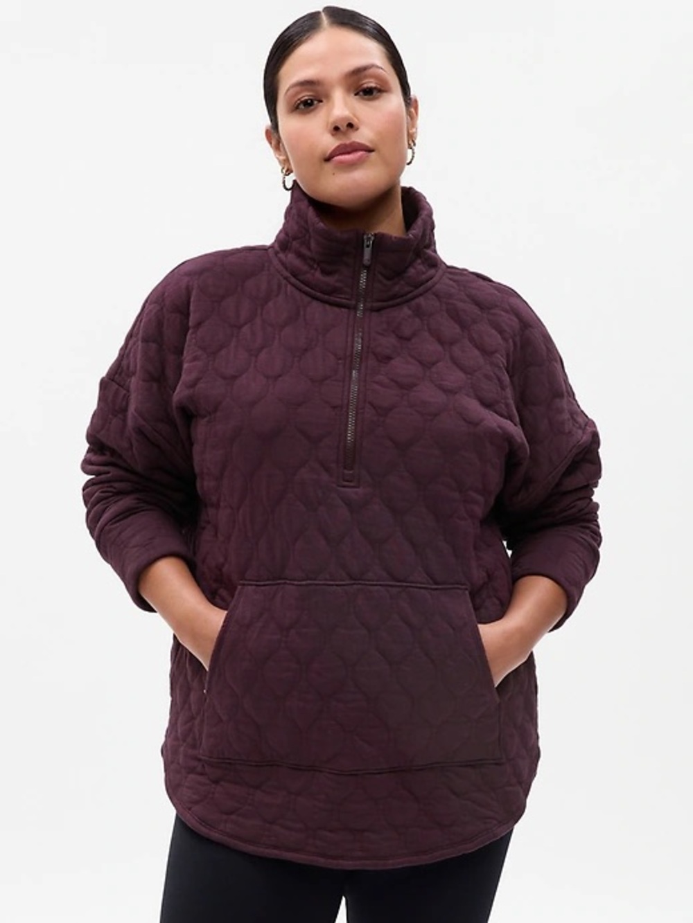 GAP Jacquard Quilted Half-Zip Pullover Sweatshirt - Plum/Brown